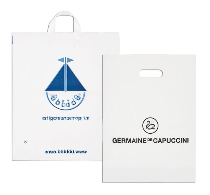 Ref. GP5 | Shopping bag custom-made, made in white PP or PE with loop or hole hanger.